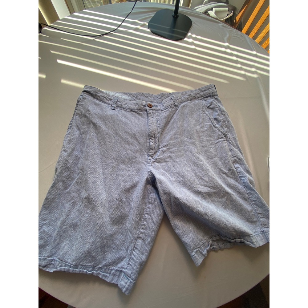 Tommy Bahama Mens 38 Blue White Striped Linen Cotton Blend Summer Shorts